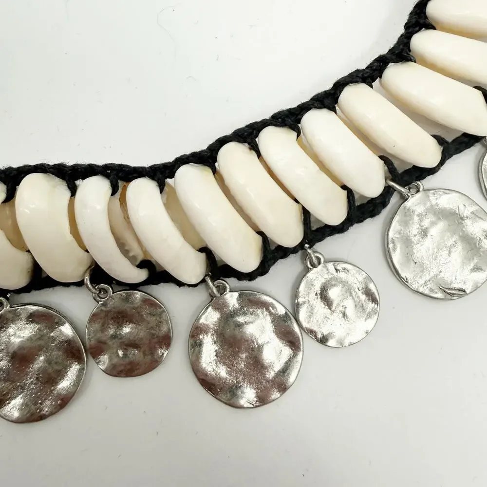 Free People Kalua Shell Necklace NWT Hammer Silver Medallion Boho Resort Travel